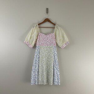 English Factory Multi Floral Print Puff Sleeve Mini Dress Size 1X